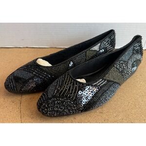 Womens Sz 10.5 M Frankie and Baby Beverly Feldman Black Bead Sequin Flats Shoes